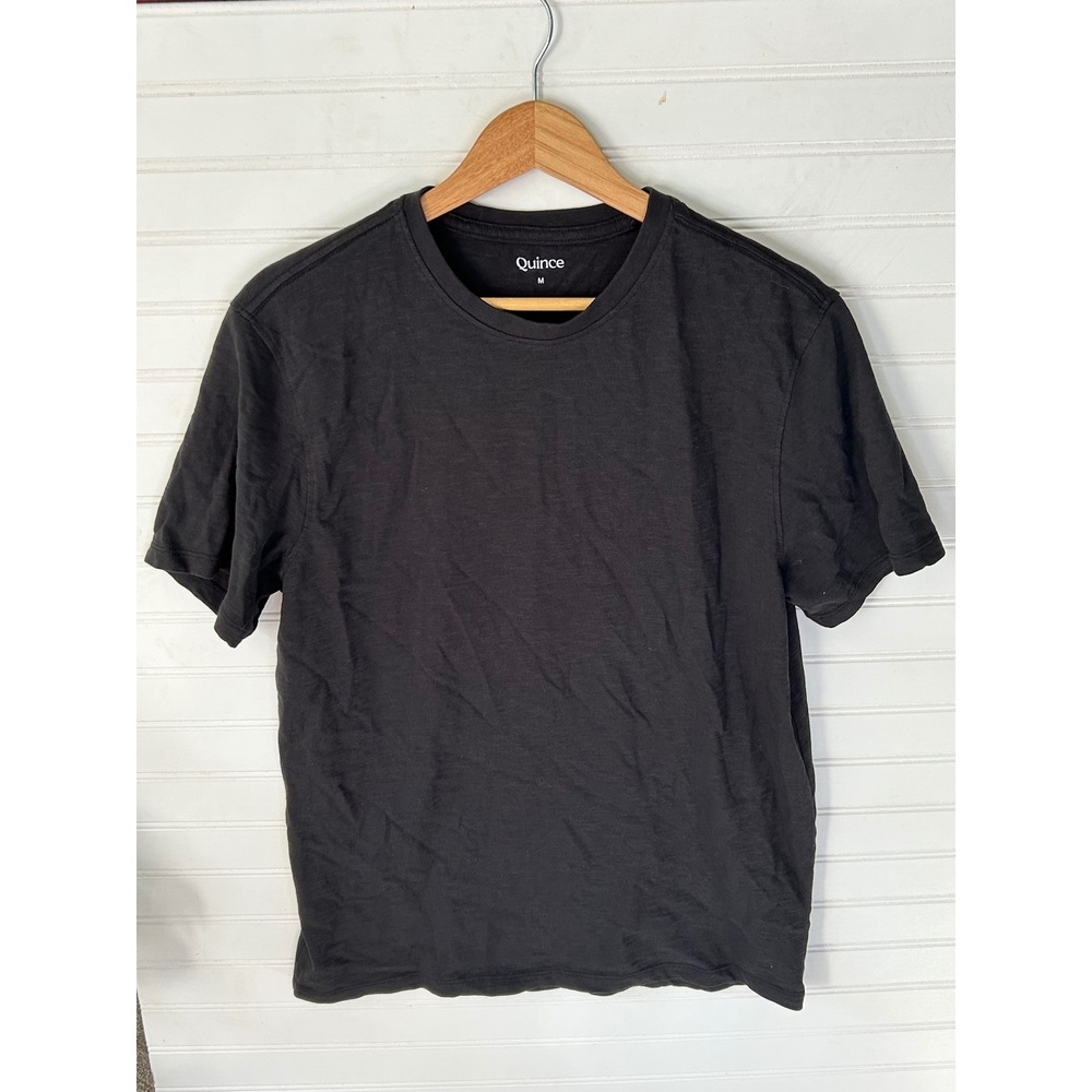 Quince Mens 100% Organic Cotton Slub Crewneck Tee Black Short Sleeve Shirt M